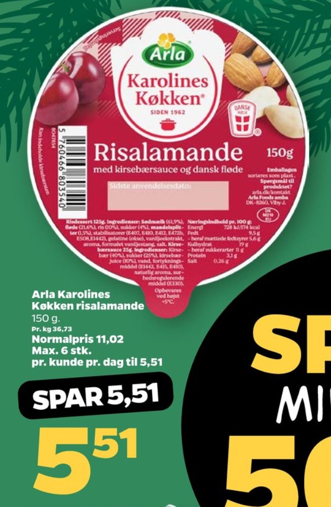 Karolines, Risalamande med kirsebærsauce
