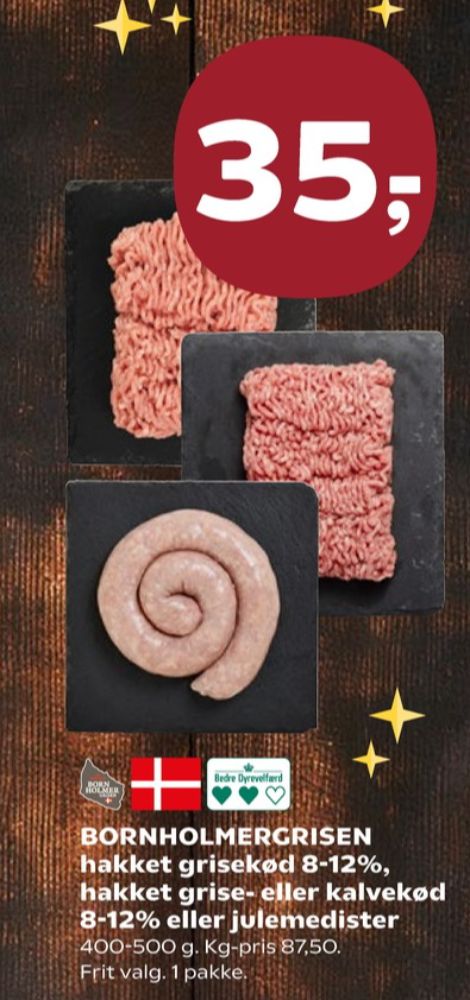 Bornholmergrisen, Hakket kalv og grisekød 8-12%