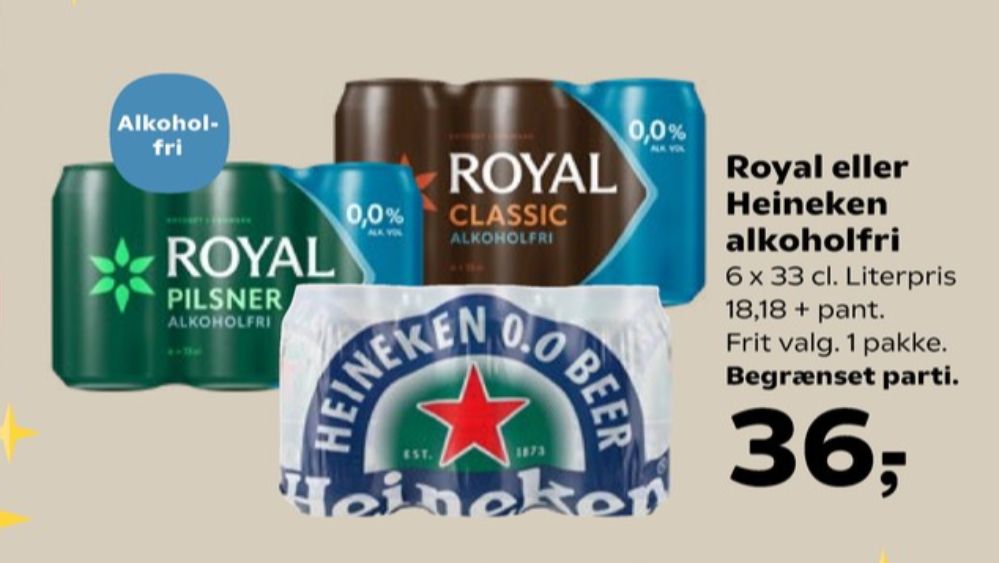 Royal 0,0 Pilsner, Øl - Alkoholfri 6 pk.