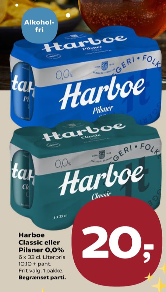 Harboe Pilsner 0,0%, Øl - Alkoholfri 6 pk.
