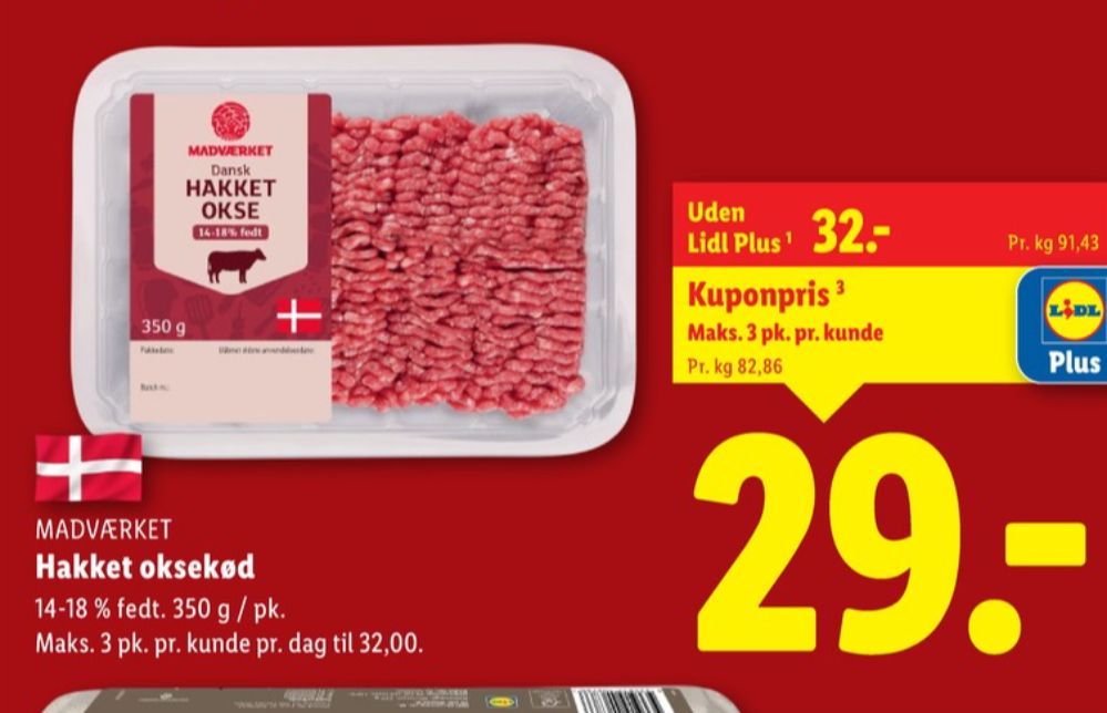 Madværket, Hakket oksekød 14-18%