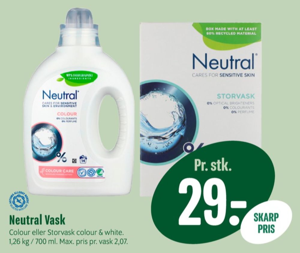 Neutral, Vaskepulver