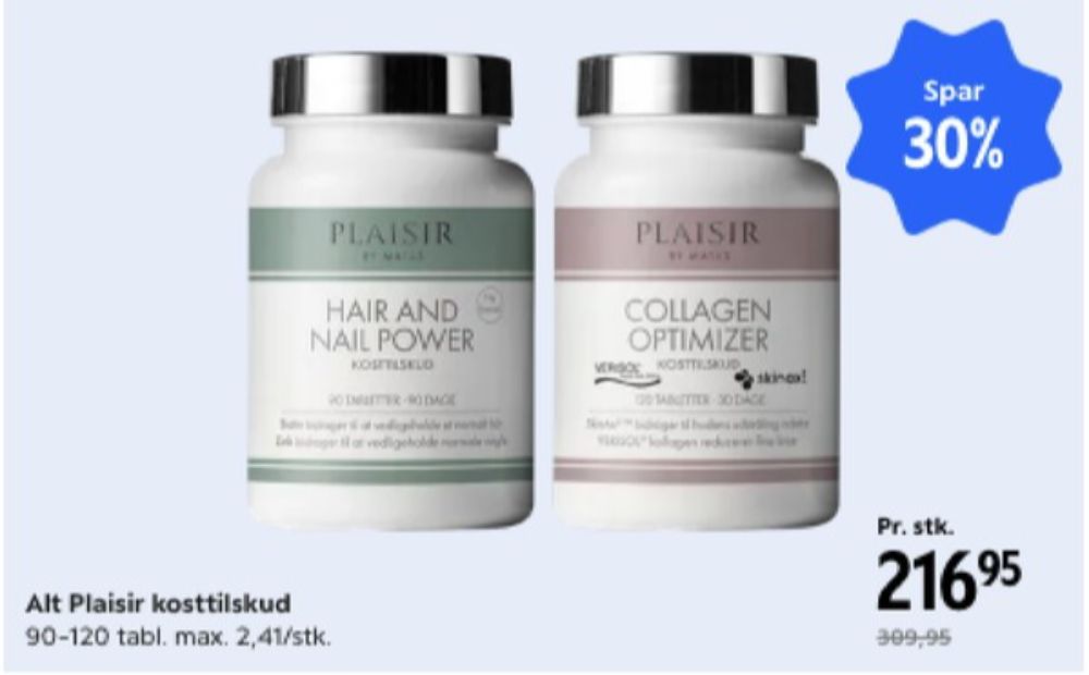 Plaisir, Kosttilskud