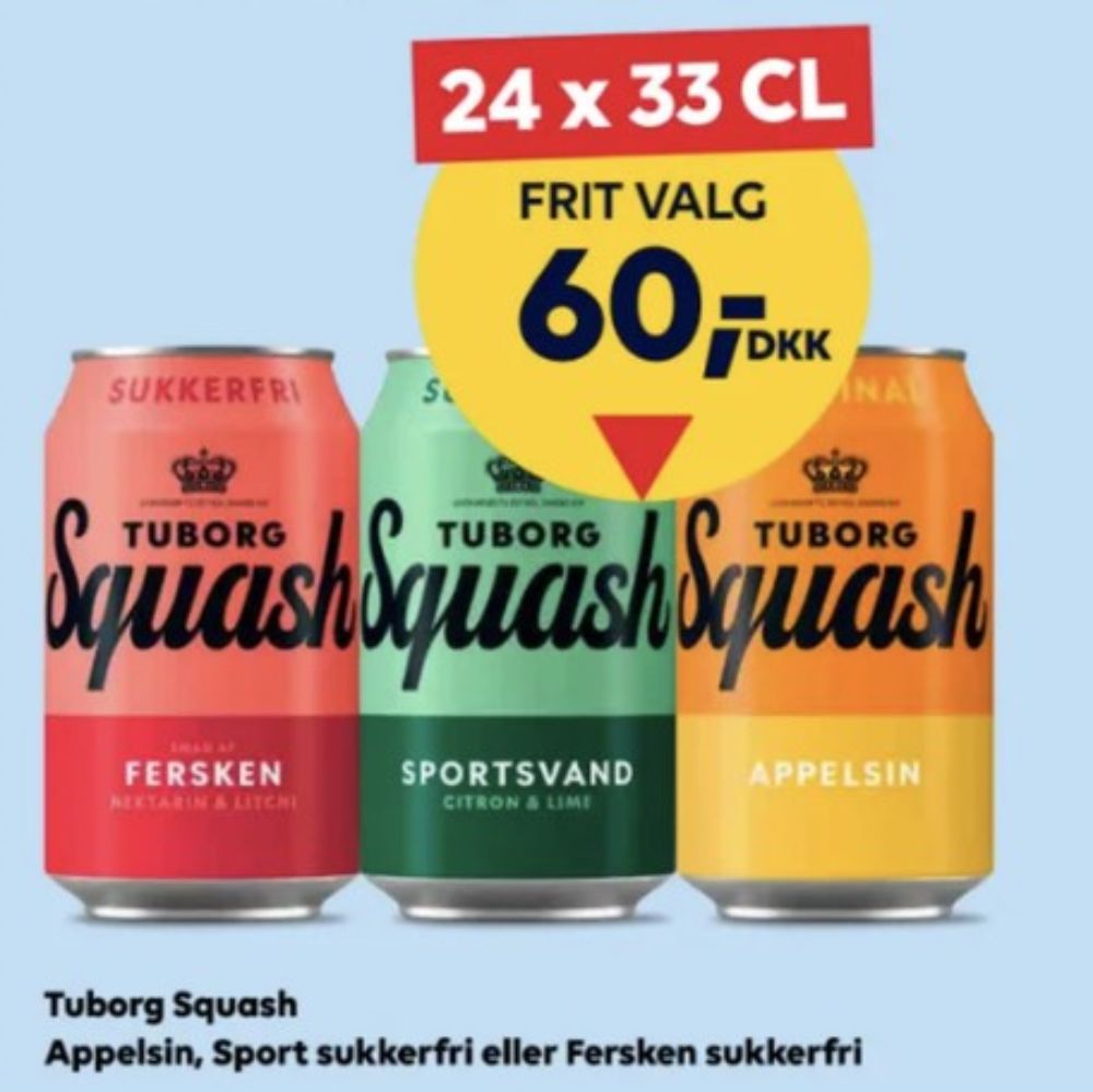 Tuborg Squash, Ferskensodavand Sukkerfri 24 pk.