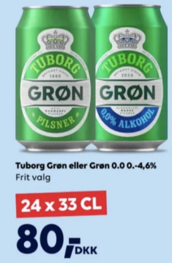 Tuborg Grøn 0,0, Øl - Alkoholfri 24 pk.