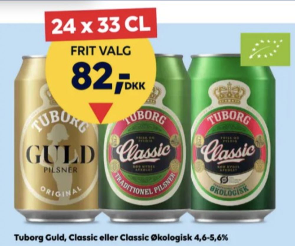 Tuborg Classic 0,0, Øl - Alkoholfri 24 pk.
