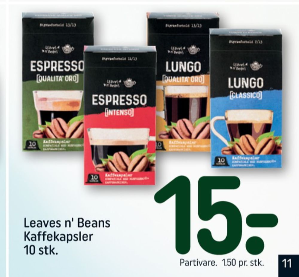 Leaves ‘n Beans  Lungo Qualita Oro, Kaffekapsler