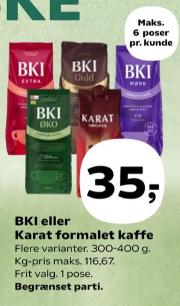 BKI Extra Specialristet, Kaffe Formalet