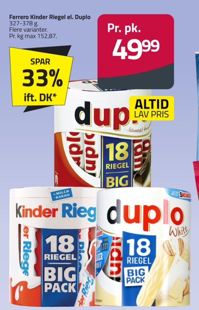 Kinder Riegel, Chokoladestænger