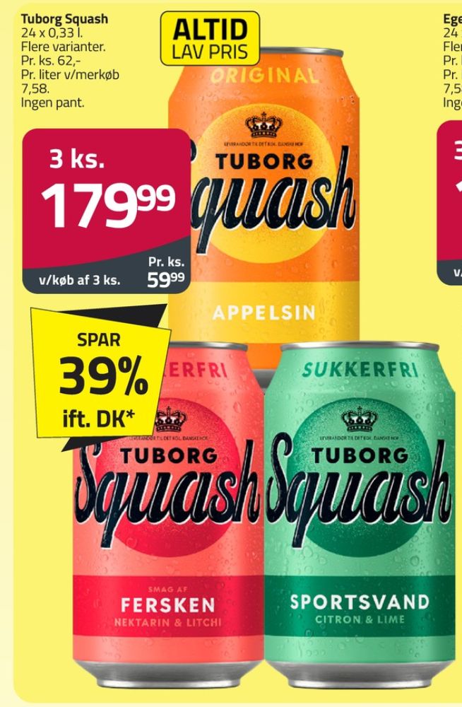 Tuborg Squash, Sportssodavand Citron Lime Sukkerfri 24 pk.