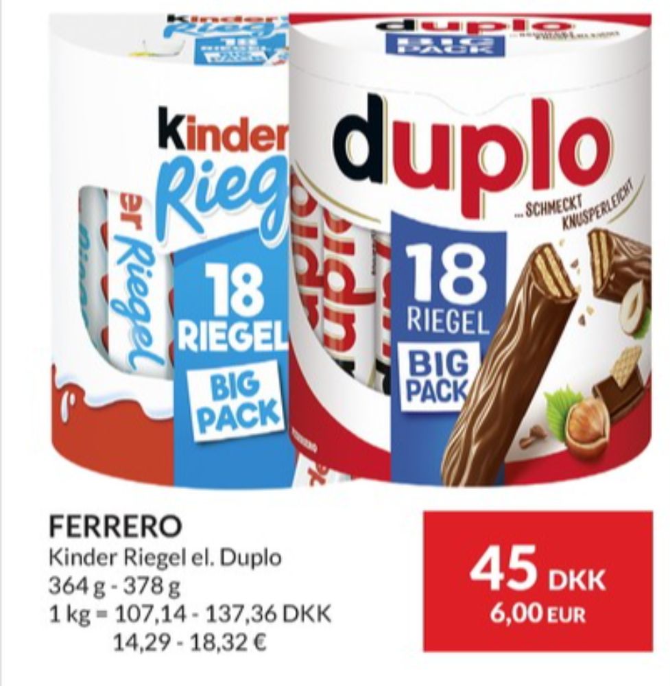 Kinder Riegel, Chokoladestænger