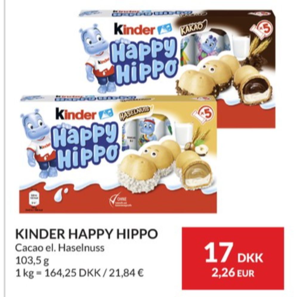 Kinder Happy Hippo, Chokoladestænger Hasselnød