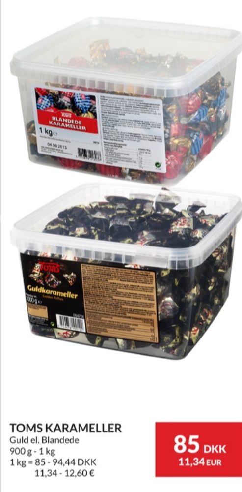Toms Guldkarameller, Karameller