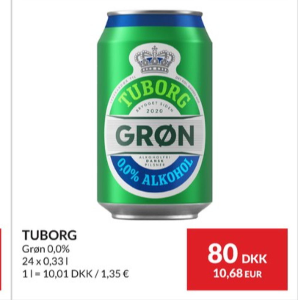 Tuborg Grøn 0,0, Øl - Alkoholfri 24 pk.