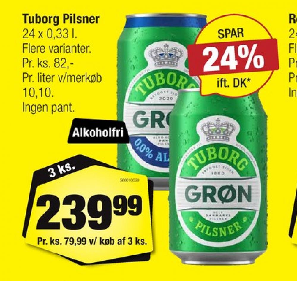 Tuborg Grøn 0,0, Øl - Alkoholfri 24 pk.