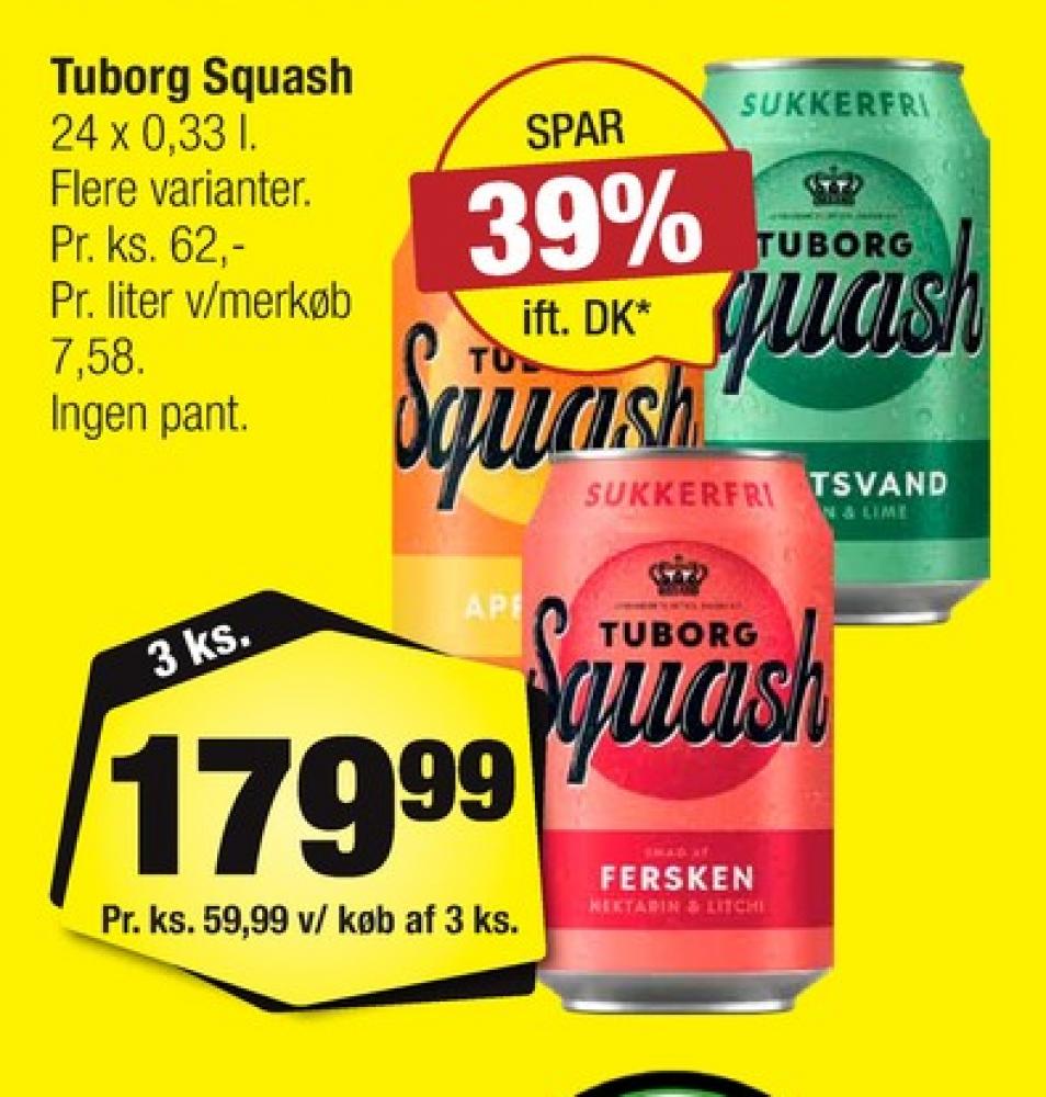 Tuborg Squash, Ferskensodavand Sukkerfri 24 pk.