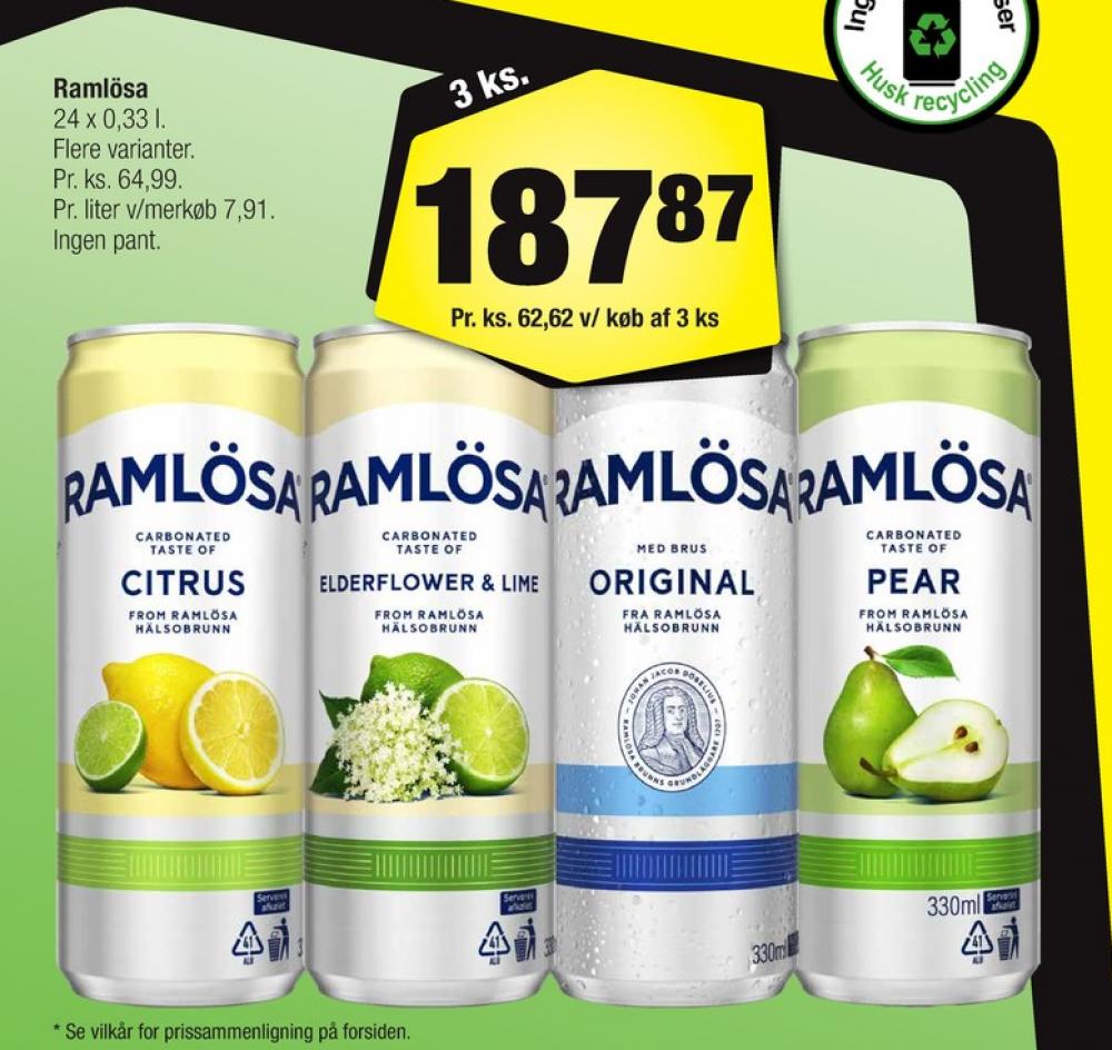 Ramlösa Citrus, Mineralvand med brus 24 pk.