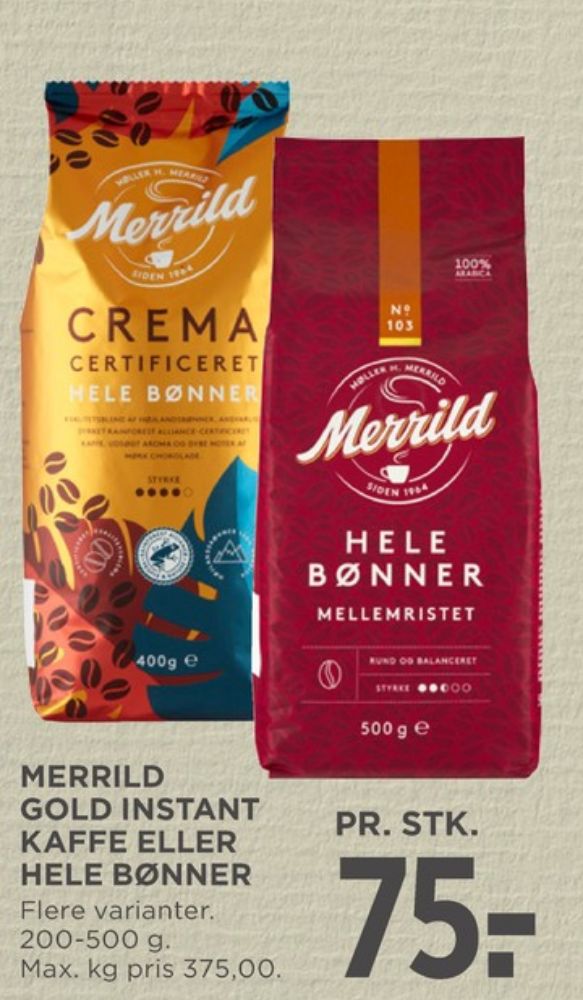 Merrild Mellemristet, Kaffebønner