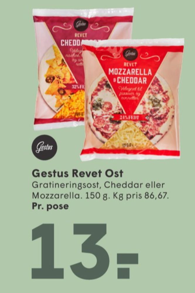 Gestus, Revet ost Mozzarella & Cheddar