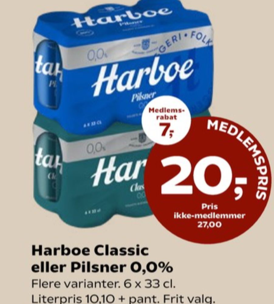 Harboe Pilsner 0,0%, Øl - Alkoholfri 6 pk.