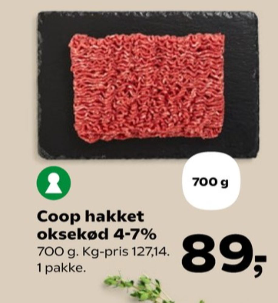 Coop, Hakket oksekød 4-7%