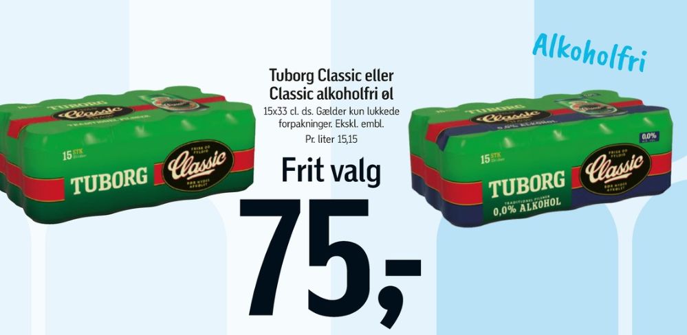 Tuborg Classic 0,0, Øl - Alkoholfri 15 pk.