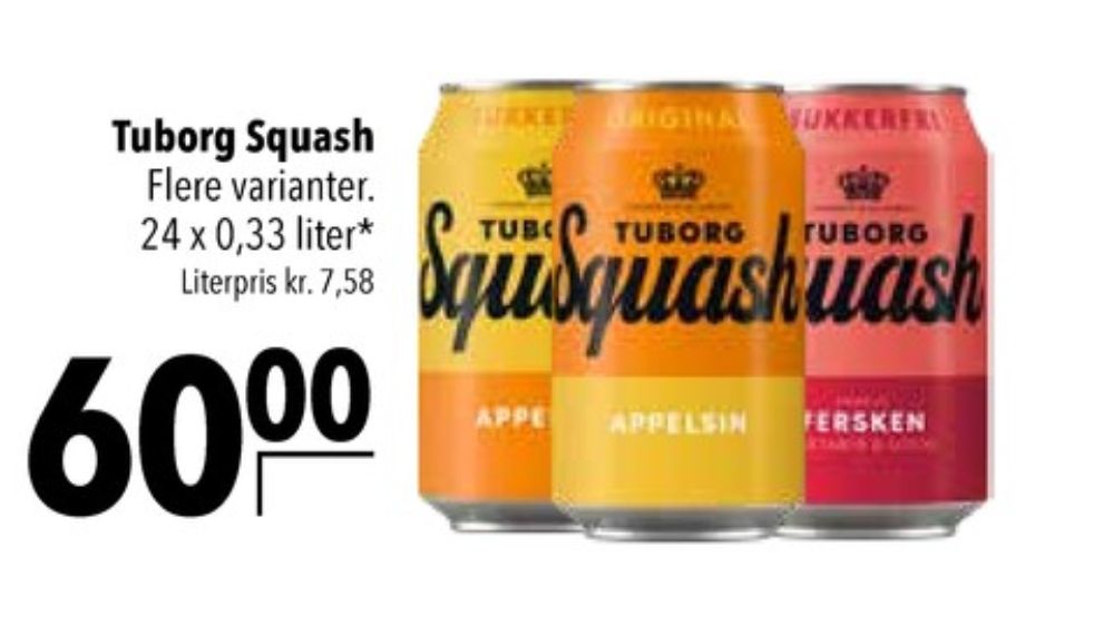 Tuborg Squash, Ferskensodavand Sukkerfri 24 pk.