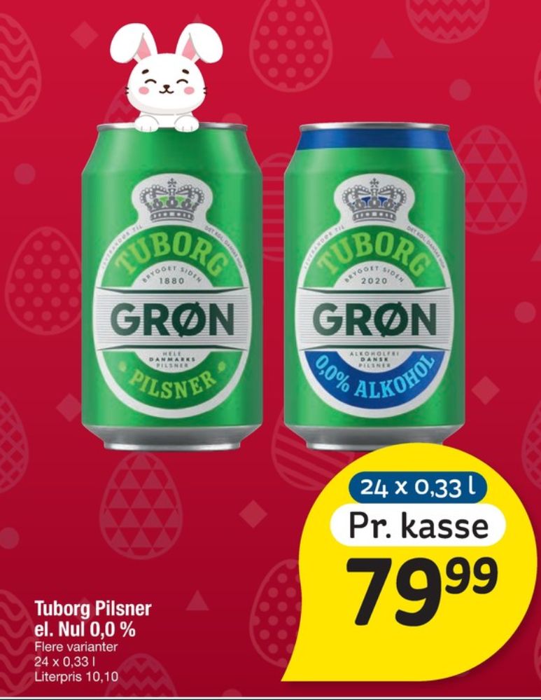 Tuborg Grøn 0,0, Øl - Alkoholfri 24 pk.