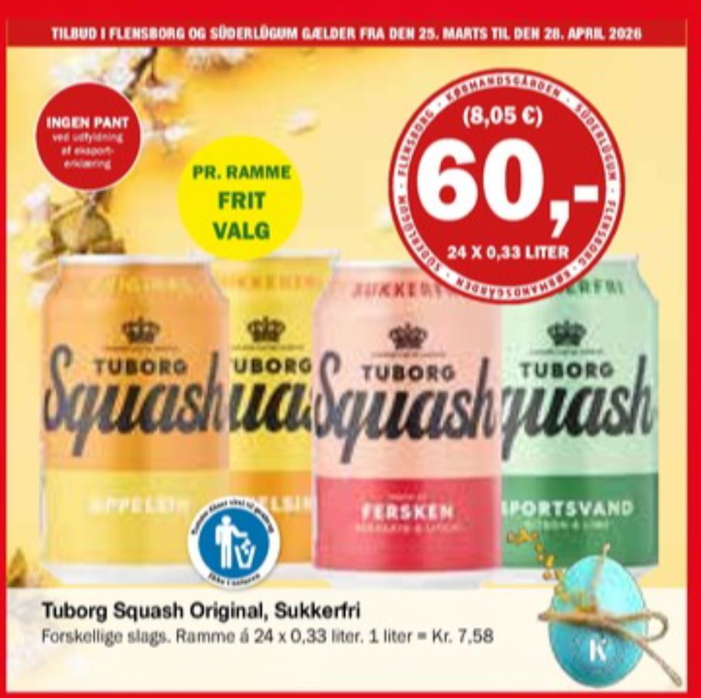 Tuborg Squash, Ferskensodavand Sukkerfri 24 pk.