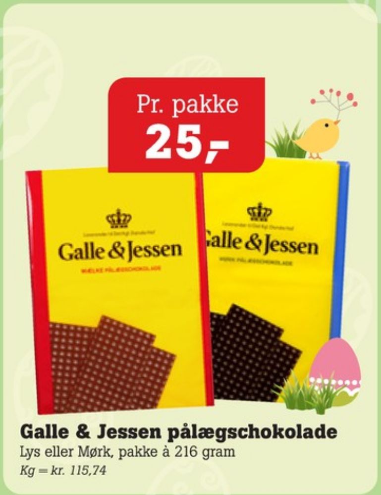 Galle & Jessen, Pålægschokolade Mælk