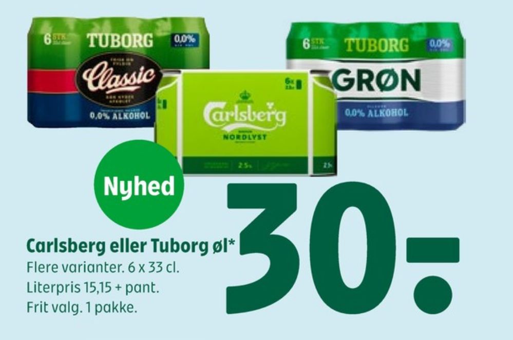 Tuborg Grøn 0,0, Øl - Alkoholfri 6 pk.