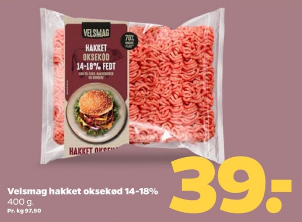 Velsmag, Hakket oksekød 14-18%