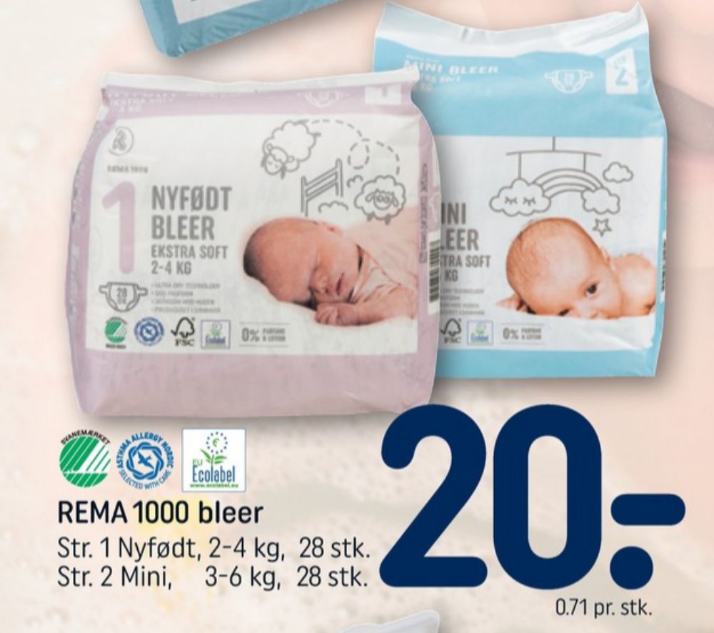 Rema 1000 Nyfødt, Bleer str 1 2-4 kg
