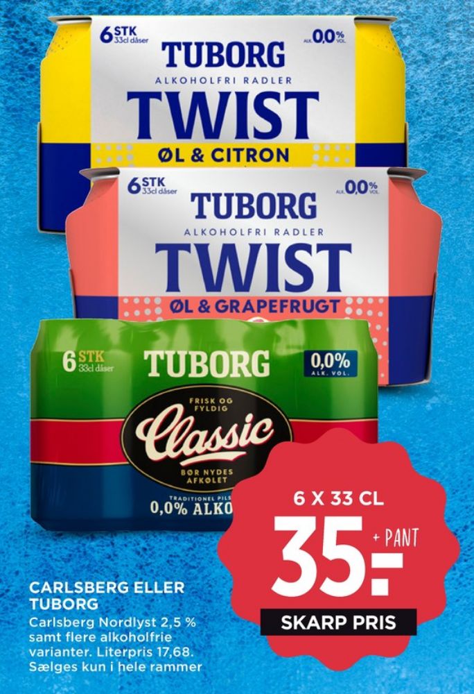 Tuborg Tuborg 0,0 Twist Øl & Grapefrugt, Øl - Alkoholfri 6 pk.