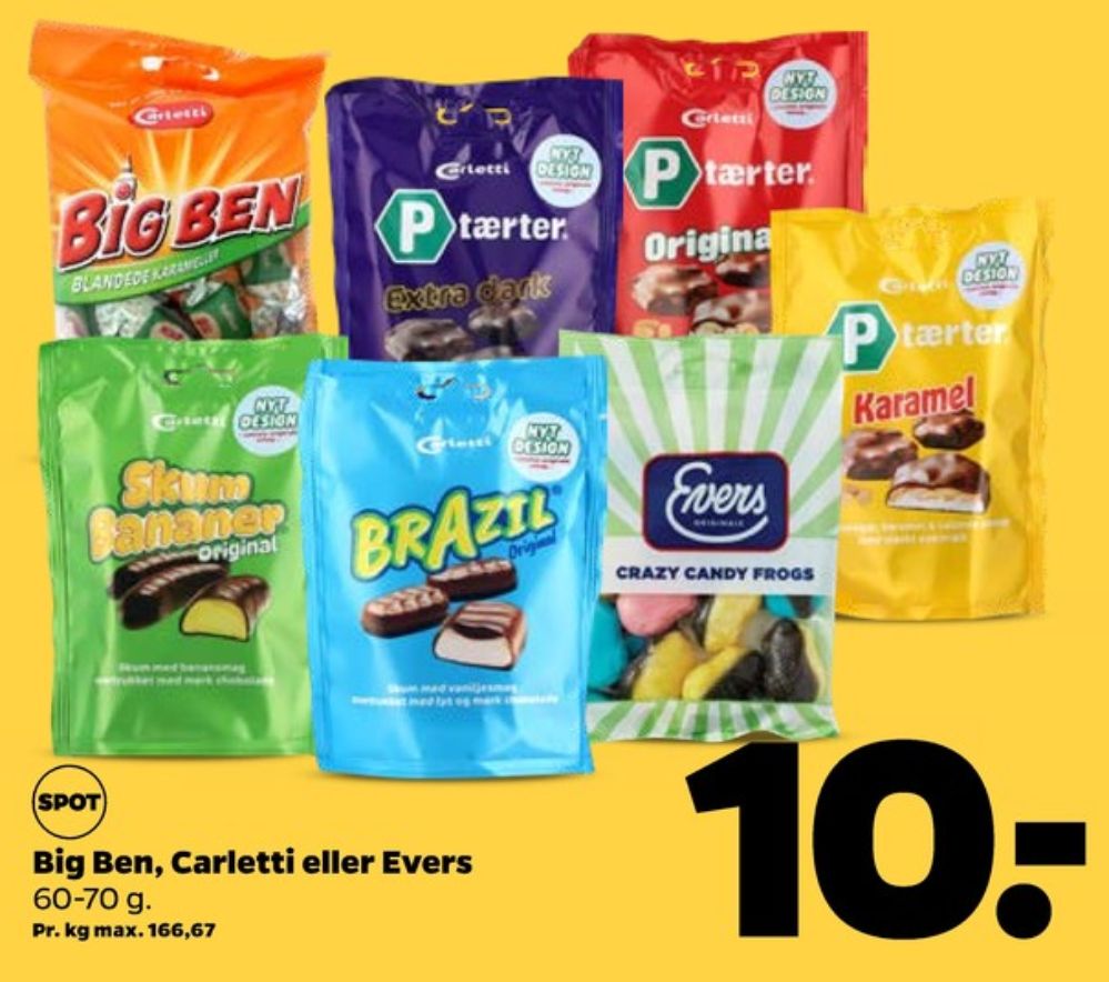 Carletti Big Ben, Karameller