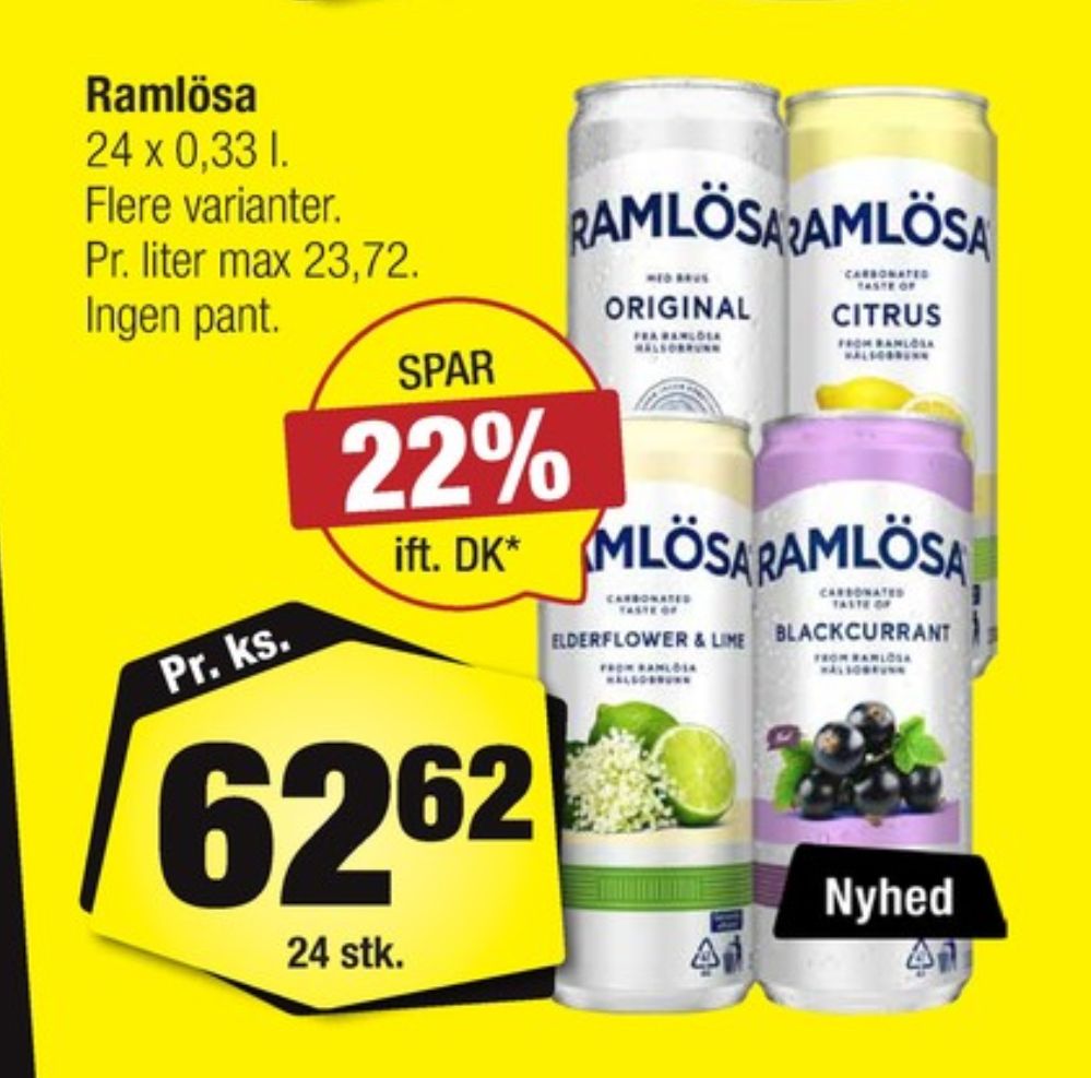 Ramlösa Hyldeblomst & Lime, Mineralvand med brus 24 pk.