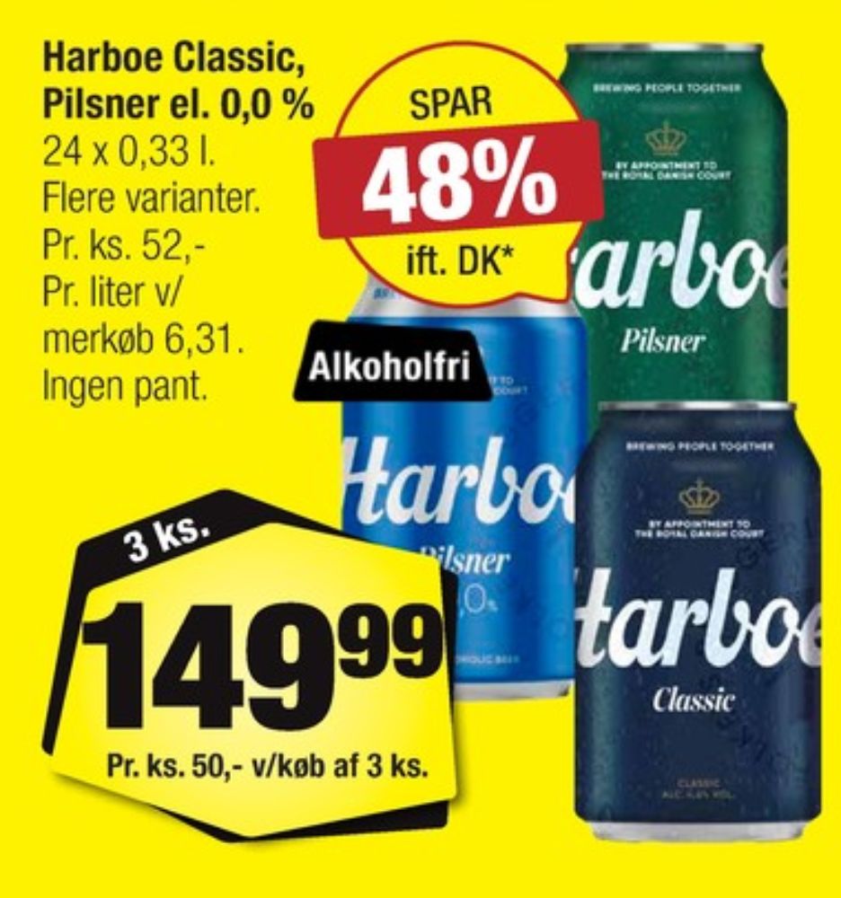 Harboe Pilsner 0,0%, Øl - Alkoholfri 24 pk.