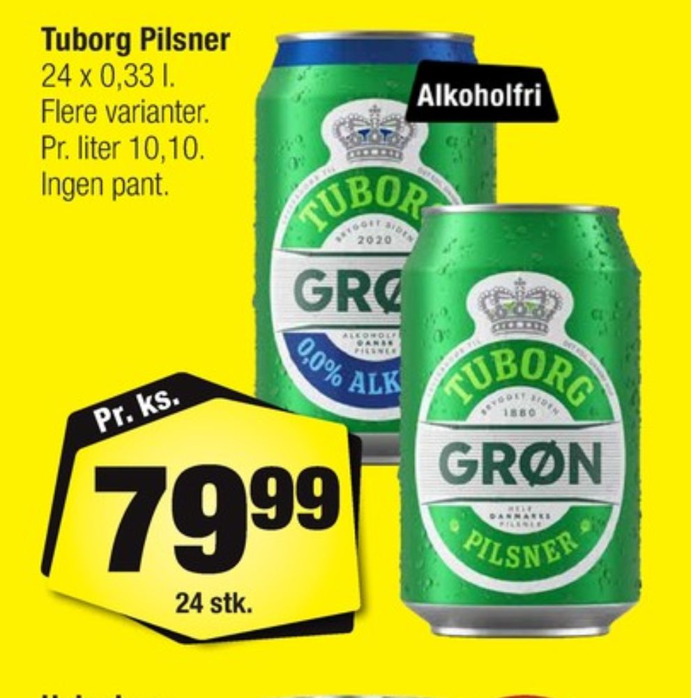 Tuborg Grøn 0,0, Øl - Alkoholfri 24 pk.