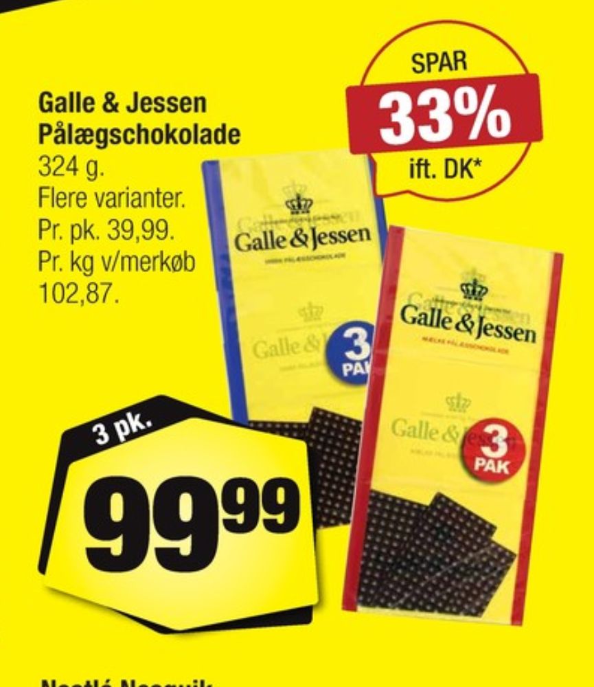 Galle & Jessen, Pålægschokolade Mælk