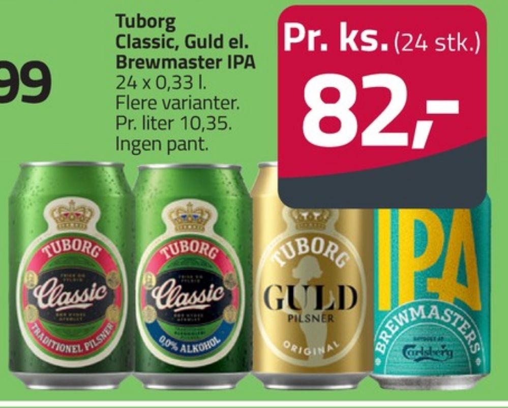 Tuborg Classic 0,0, Øl - Alkoholfri 24 pk.