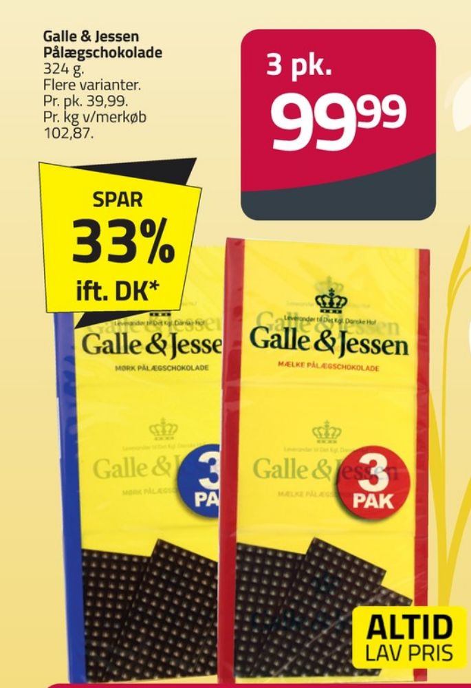 Galle & Jessen, Pålægschokolade Mælk