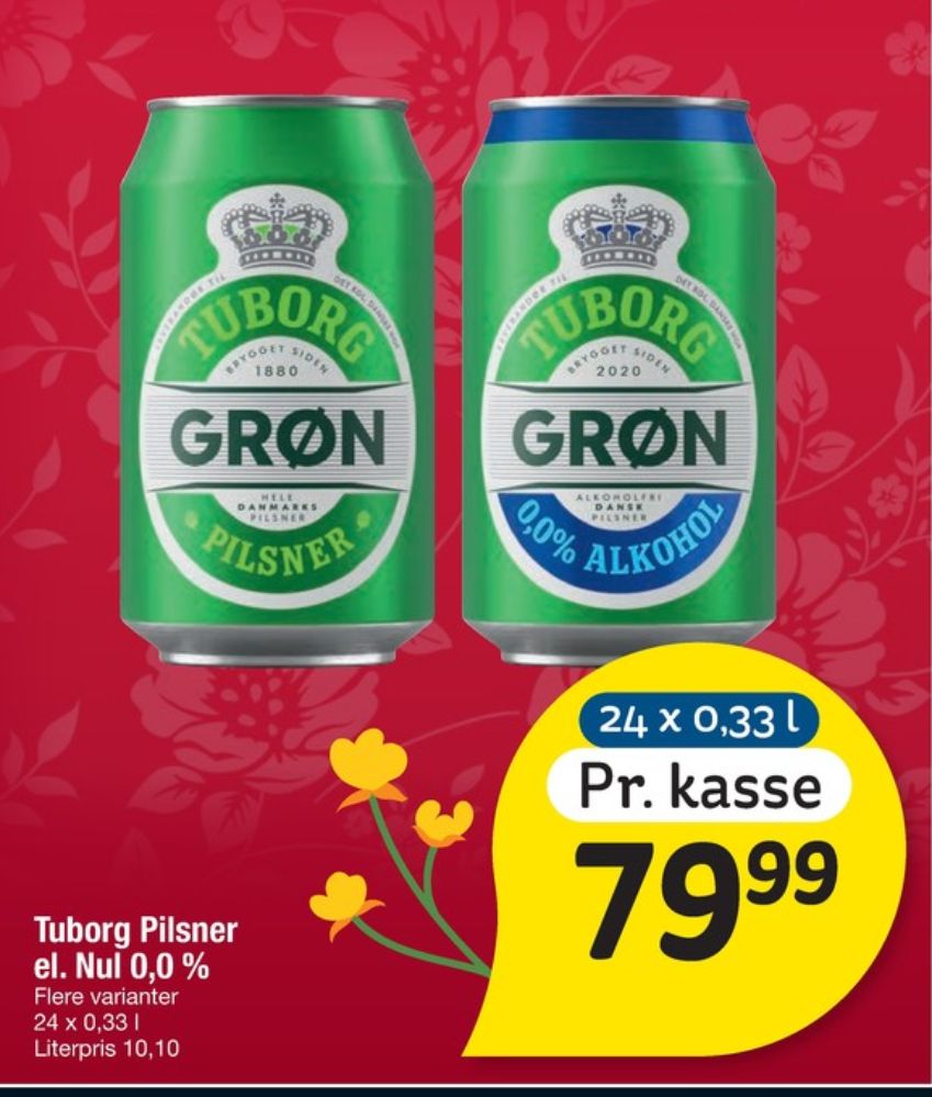 Tuborg Grøn 0,0, Øl - Alkoholfri 24 pk.