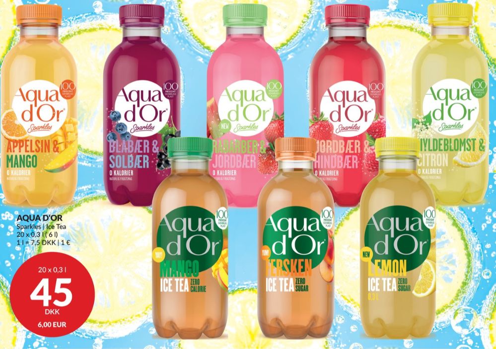 Aqua d'Or Sparkles, Mineralvand med brus rabarber og jordbær 20 pk.