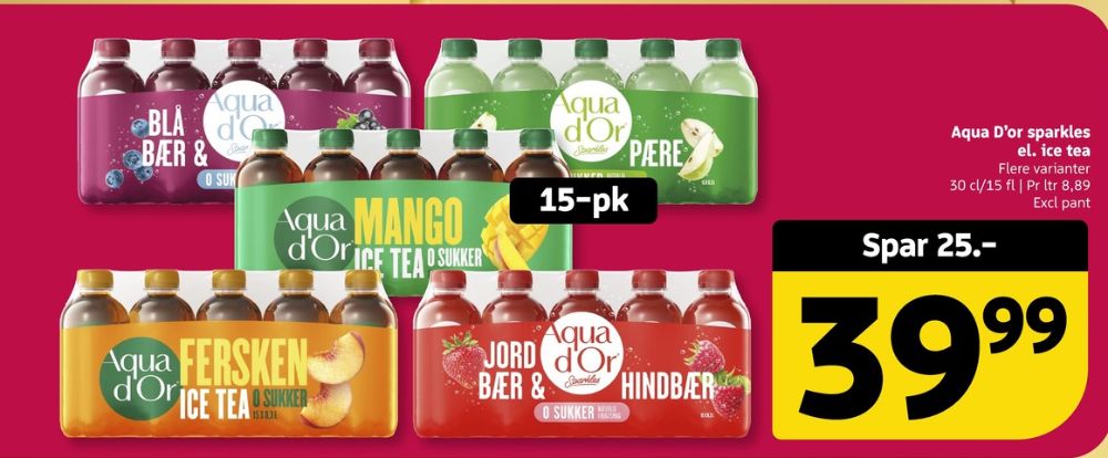 Aqua d'Or Sparkles, Mineralvand med brus jordbær og hindbær 15 pk.