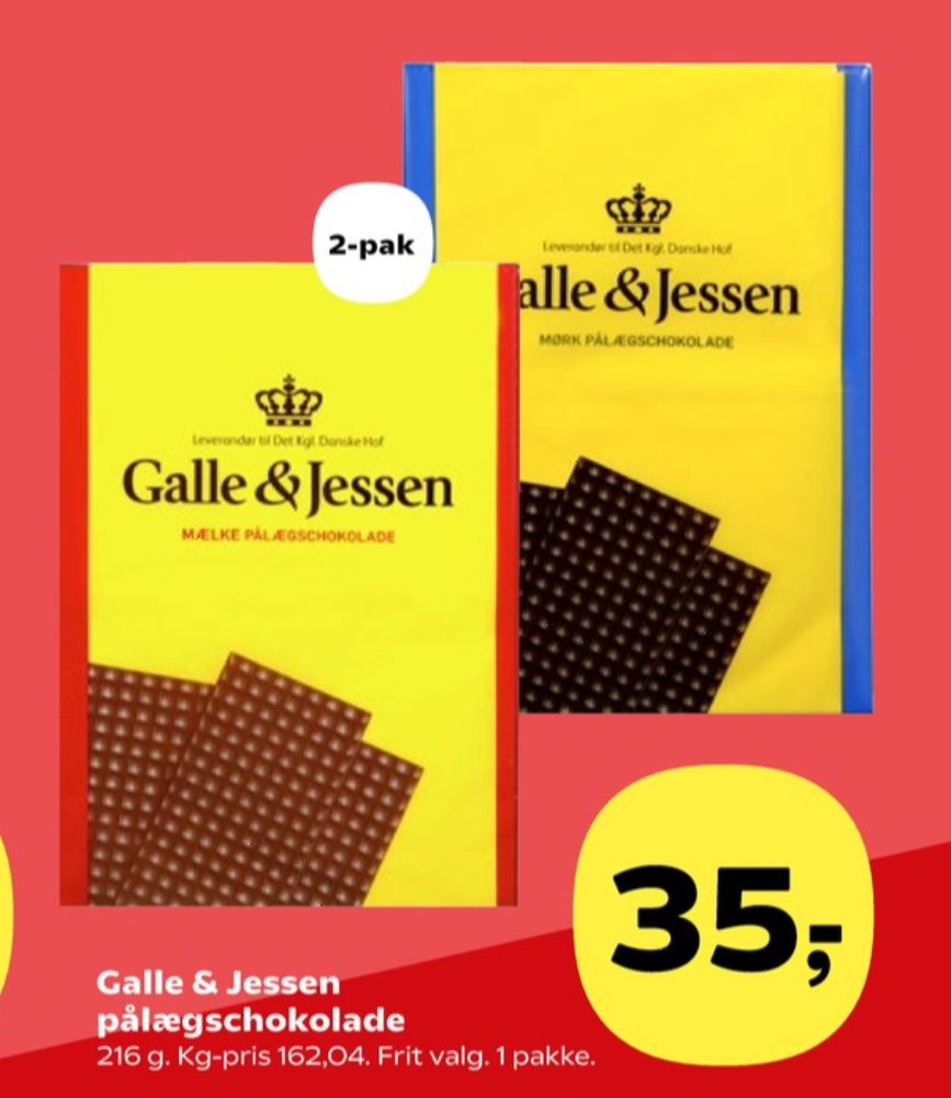 Galle & Jessen, Pålægschokolade Mælk