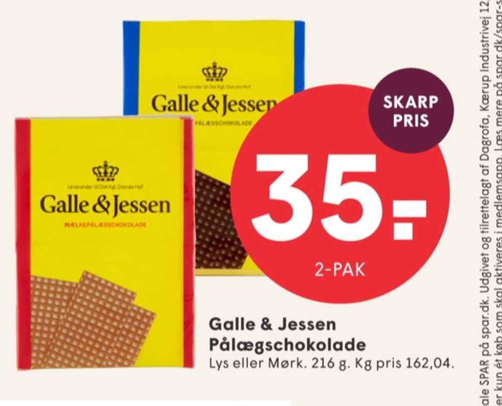 Galle & Jessen, Pålægschokolade Mørk