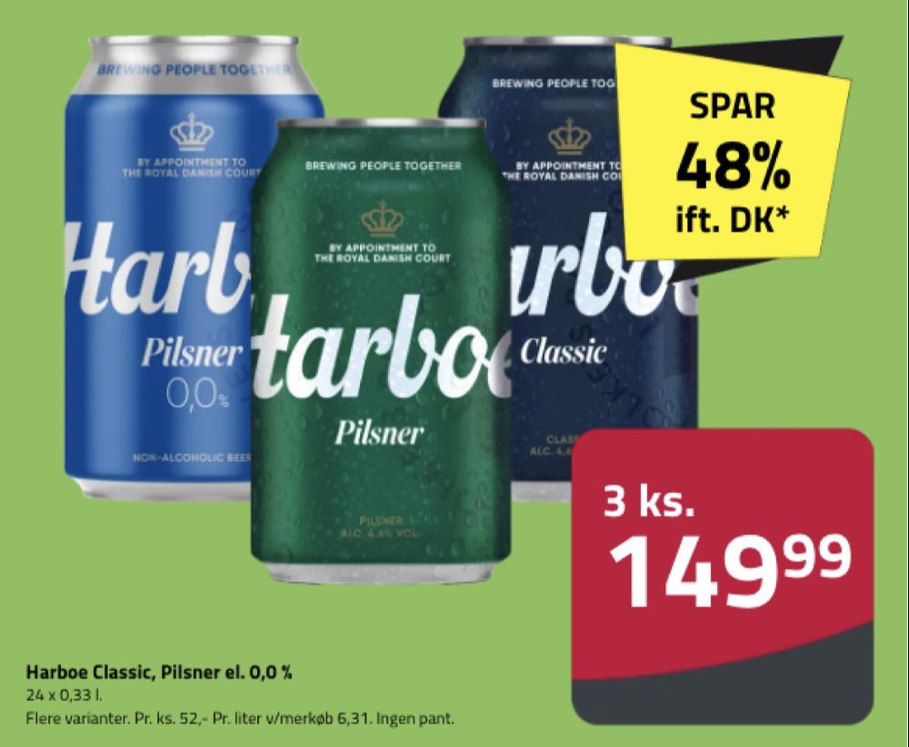 Harboe Pilsner 0,0%, Øl - Alkoholfri 24 pk.