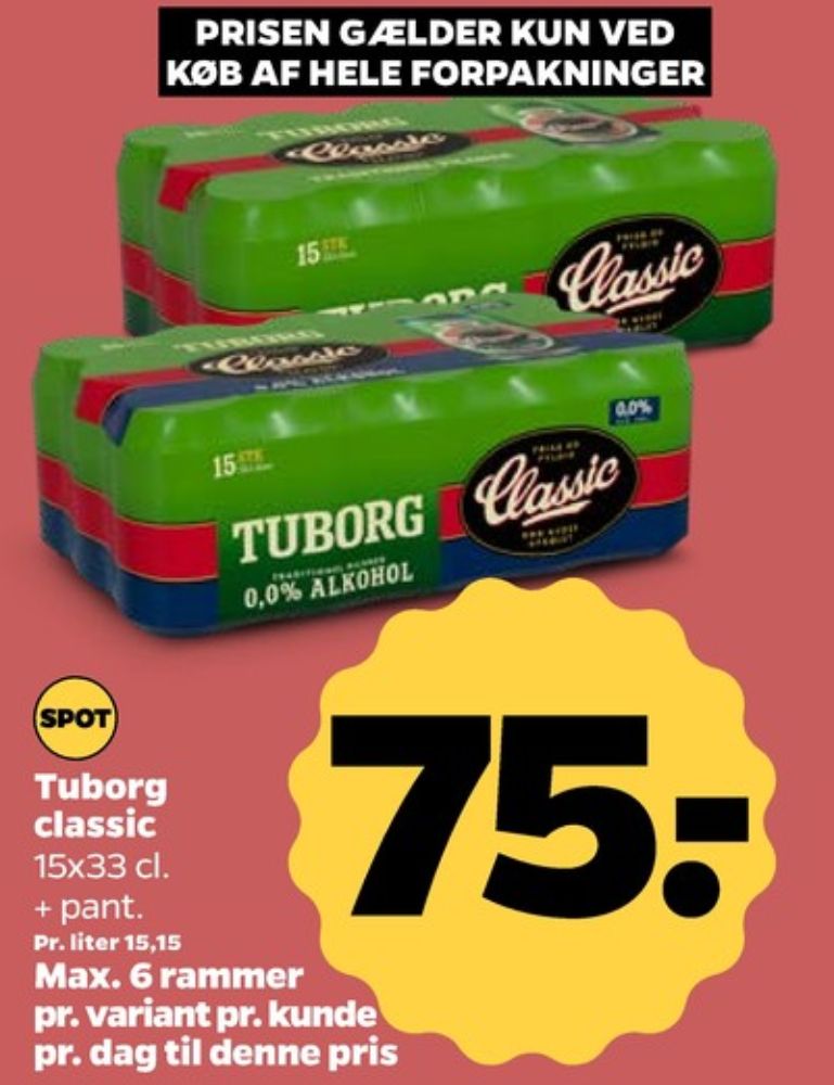 Tuborg Classic 0,0, Øl - Alkoholfri 15 pk.