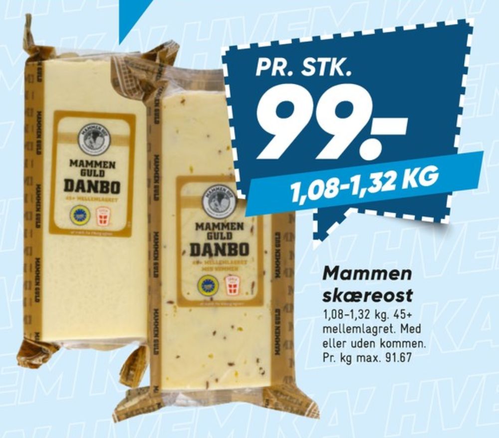 Mammen, Skæreost Danbo Guld Mellemlagret Kommen