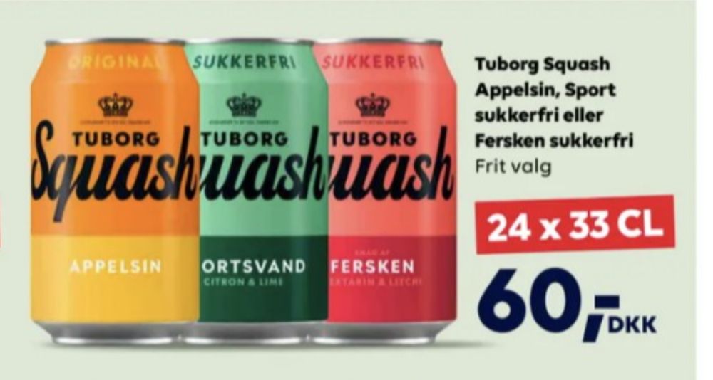 Tuborg Squash, Ferskensodavand Sukkerfri 24 pk.
